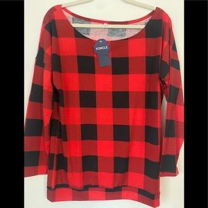 Koncle Off the Shoulder Tops for Women Long Sleeve Plaid Shirts Casual tunic
